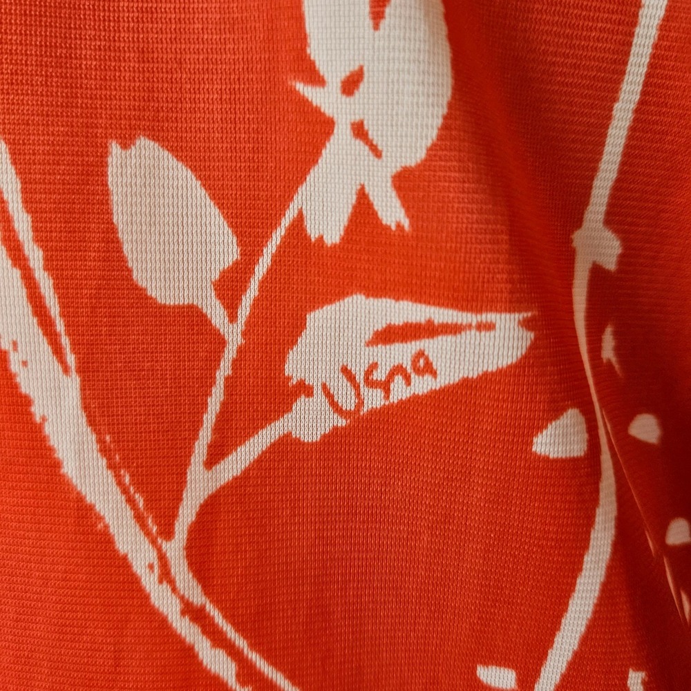 Vera Neumann Vintage 70s Orange Red White Rose Floral Dagger Collar Blouse M - Picture 6 of 8
